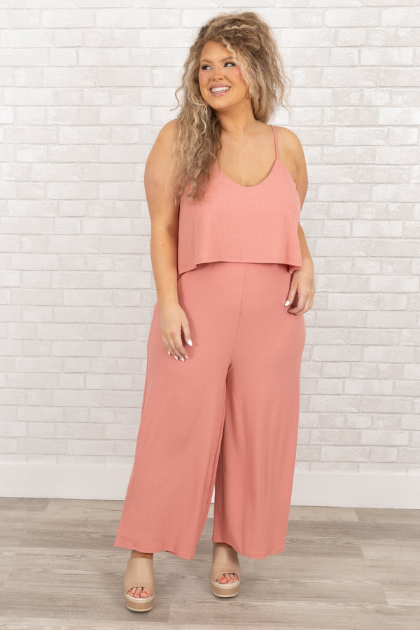 Chic Soul plus size clothing, ash rose comfy jumpsuit with spaghetti straps