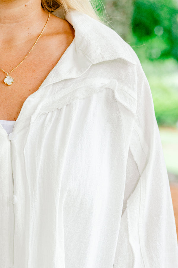 Chic soul plus size clothing, White long sleeve button up blouse with a collar 