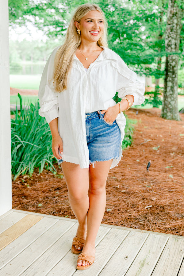 Chic soul plus size clothing, White long sleeve button up blouse with a collar 