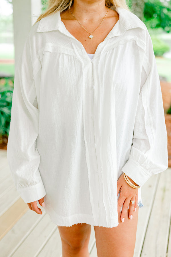 Chic soul plus size clothing, White long sleeve button up blouse with a collar 
