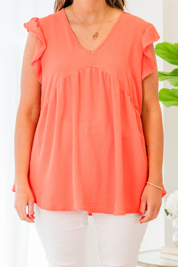 Chic Soul plus size clothing, coral flutter sleeve short sleeve top