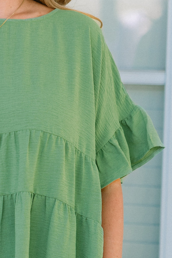 Chic Soul plus size clothing, green babydoll short sleeve top
