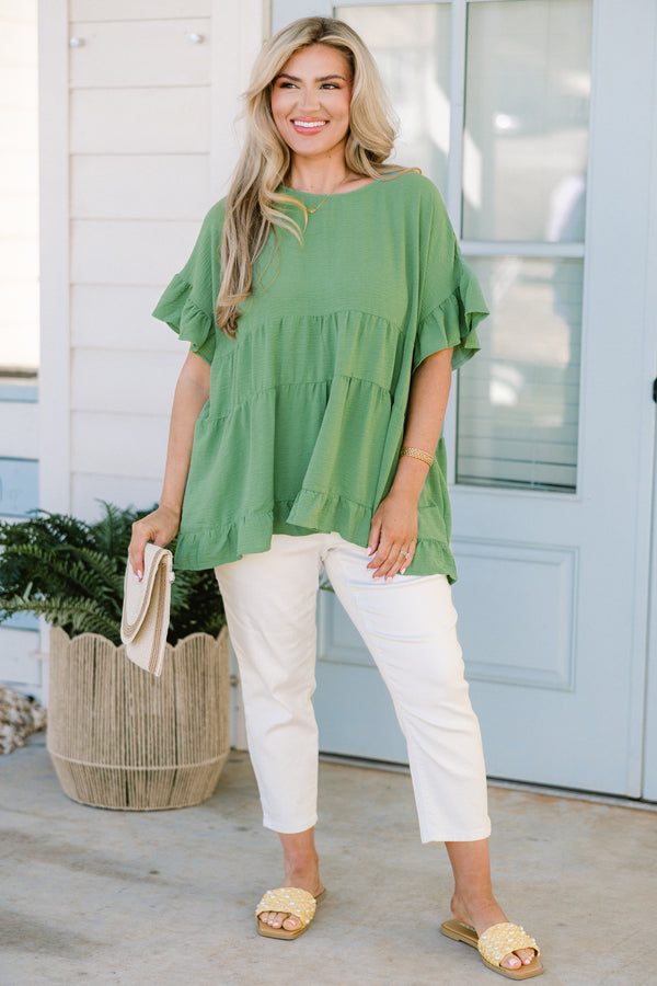 Chic Soul plus size clothing, green babydoll short sleeve top