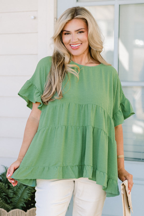 Chic Soul plus size clothing, green babydoll short sleeve top