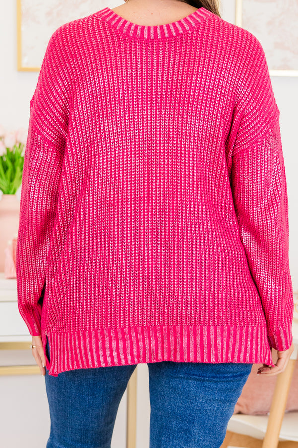 Chic Soul plus size clothing, long-sleeve pink knit sweater with crew-neck