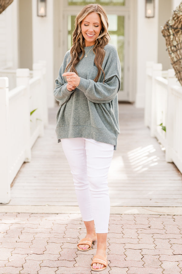 Chic Soul plus size clothing, ash jade long sleeve fuzzy sweater with round neckline with chest pocket and outer stitching detail with cuff on sleeves and bottom with slit on side