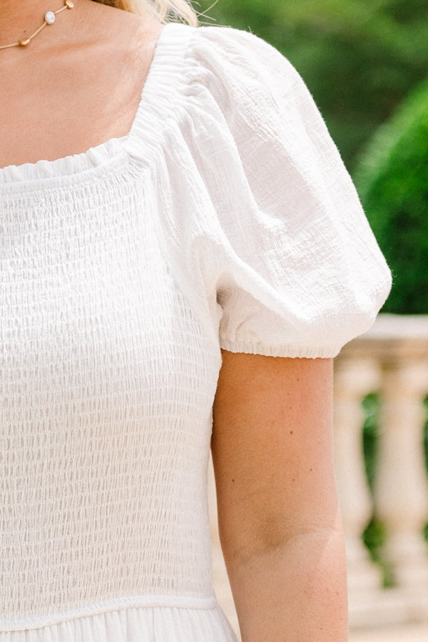 Chic Soul plus size clothing, white short sleeve midi dress with crocheted lower half