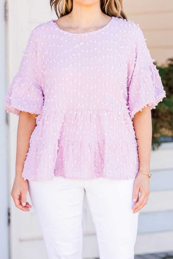 Chic Soul plus size clothing, blush babydoll style top with texture and short sleeves