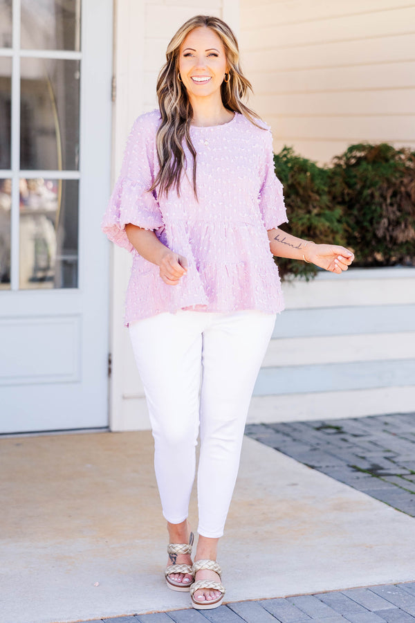 Chic Soul plus size clothing, blush babydoll style top with texture and short sleeves