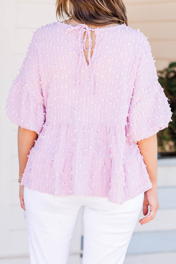 Chic Soul plus size clothing, blush babydoll style top with texture and short sleeves