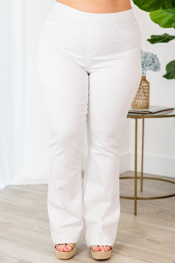 Chic Soul plus size clothing, white flare jeggings with stretchy waist