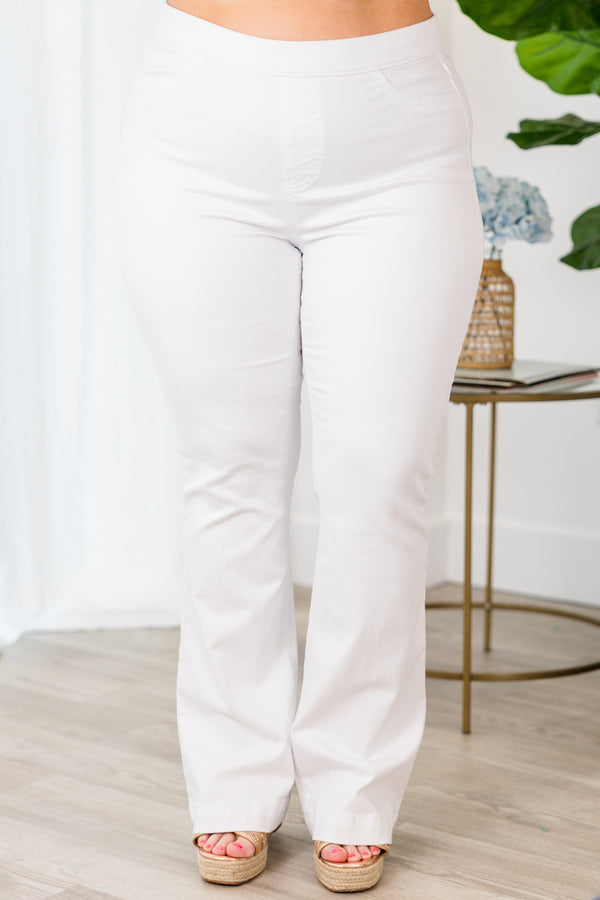 Chic Soul plus size clothing, white flare jeggings with stretchy waist