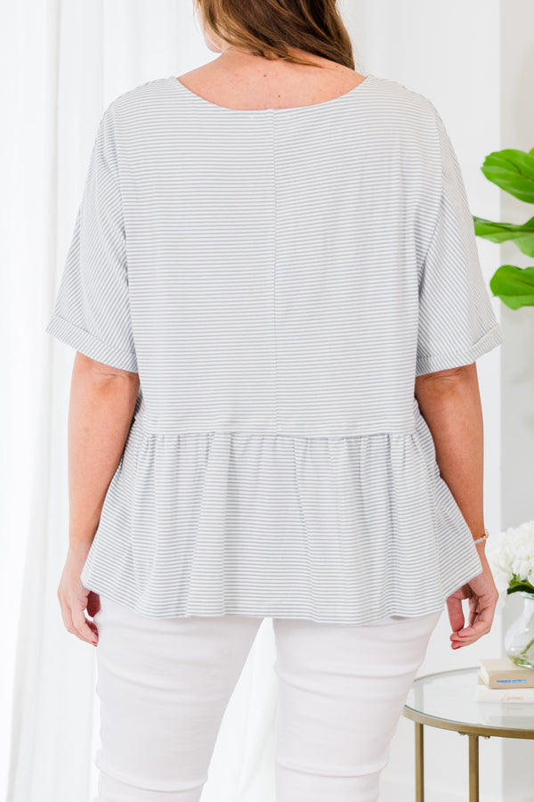 Chic Soul plus size clothing, light green short sleeve pin stripe babydoll top with cuff sleeves