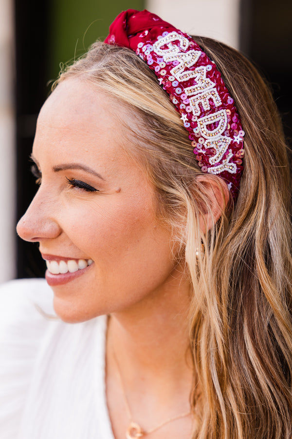 Chic Soul plus size clothing, burgundy sequin headband with white beaded 