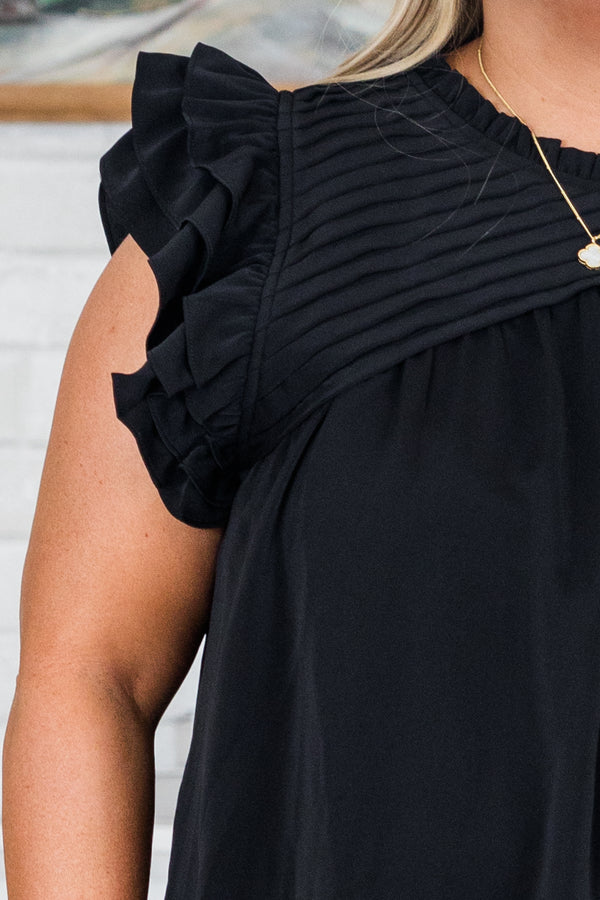 Chic Soul plus size clothing, black flowy top with flutter sleeves