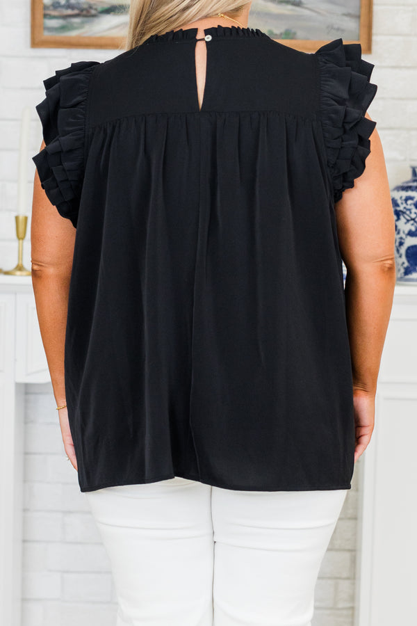 Chic Soul plus size clothing, black flowy top with flutter sleeves