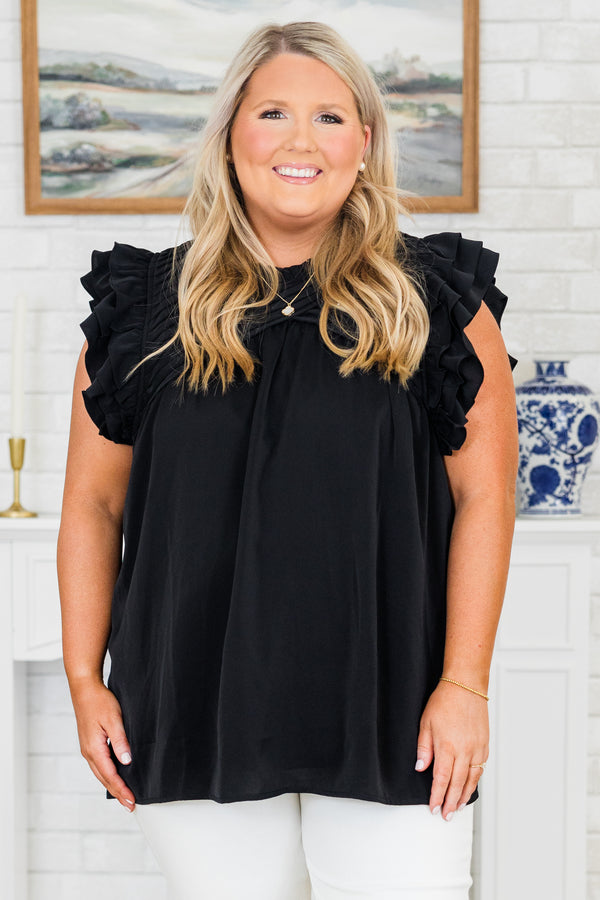 Chic Soul plus size clothing, black flowy top with flutter sleeves