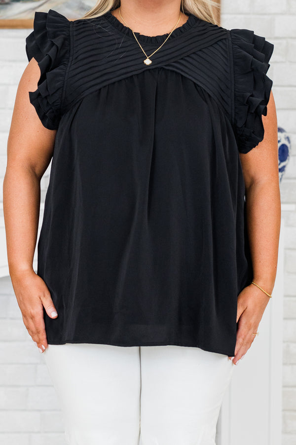 Chic Soul plus size clothing, black flowy top with flutter sleeves