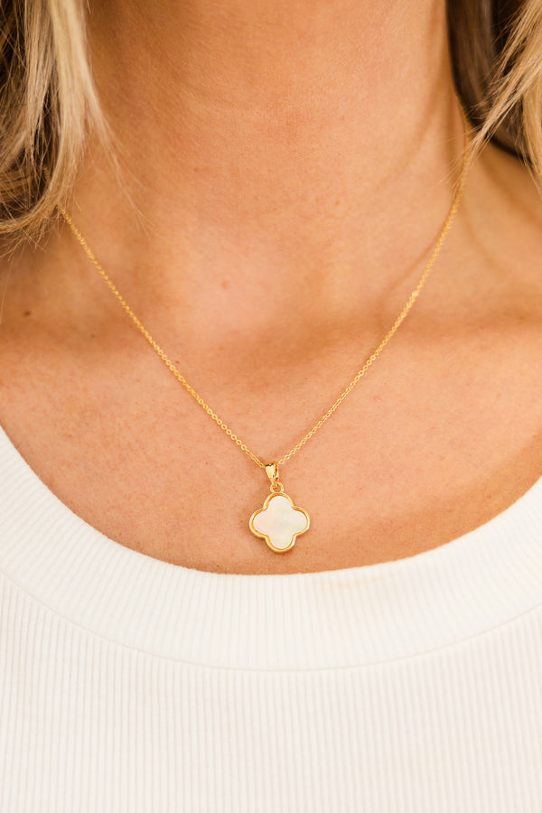 Chic Soul plus size clothing, gold chain pendant necklace with white clover pendant