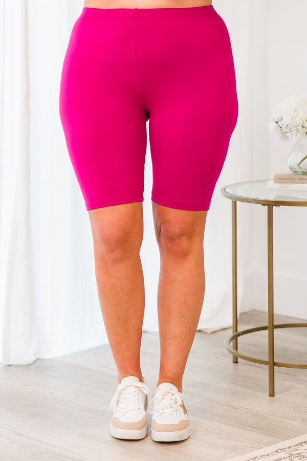 Chic Soul plus size clothing, high-waisted magenta athletic biker shorts