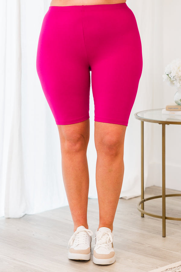 Chic Soul plus size clothing, high-waisted magenta athletic biker shorts