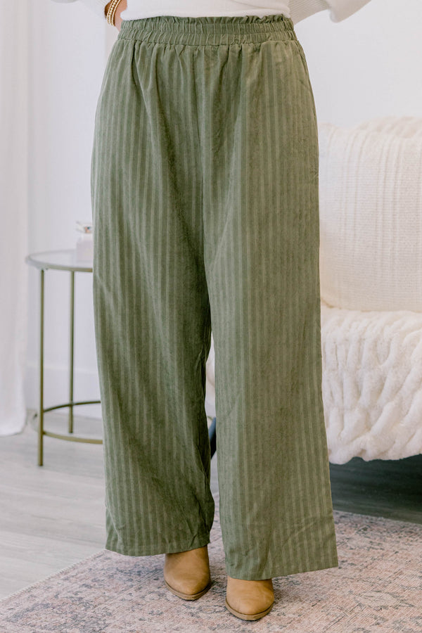 Chic Soul plus size clothing, two tone olive green vertical striped wide leg pants 