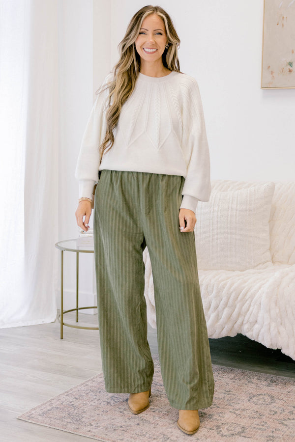 Chic Soul plus size clothing, two tone olive green vertical striped wide leg pants 