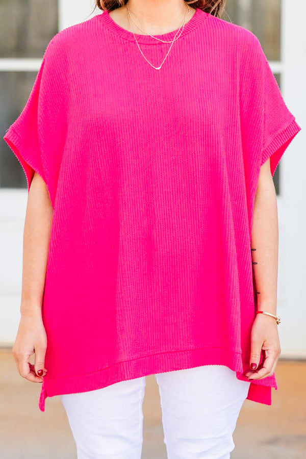Chic Soul plus size clothing, hot pink oversized short sleeve top