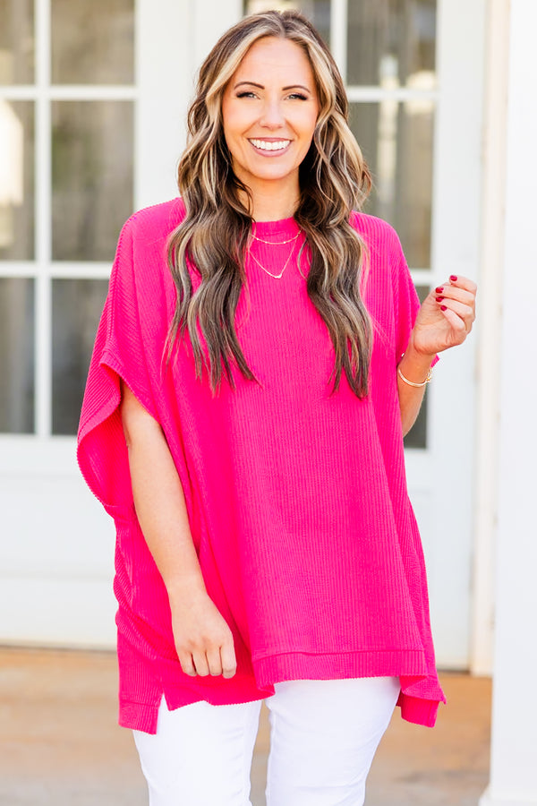 Chic Soul plus size clothing, hot pink oversized short sleeve top