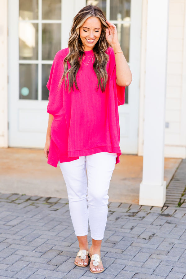Chic Soul plus size clothing, hot pink oversized short sleeve top