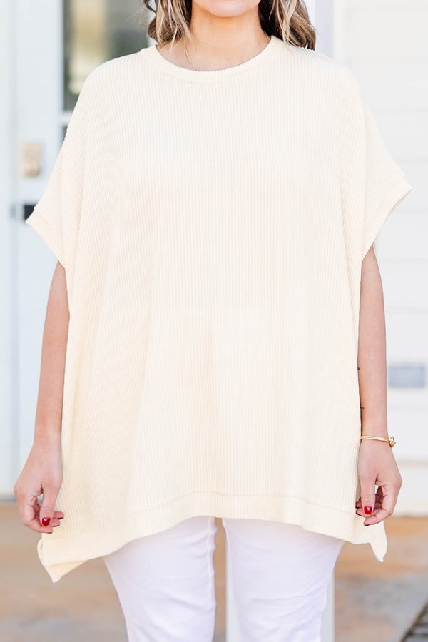 Chis Soul plus size clothing, ribbed knit oatmeal short sleeve top
