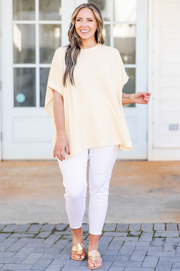 Chis Soul plus size clothing, ribbed knit oatmeal short sleeve top