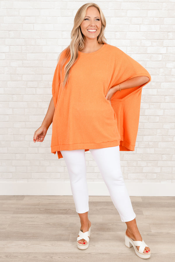 Chic Soul plus size clothing, orange ribbed oversized top