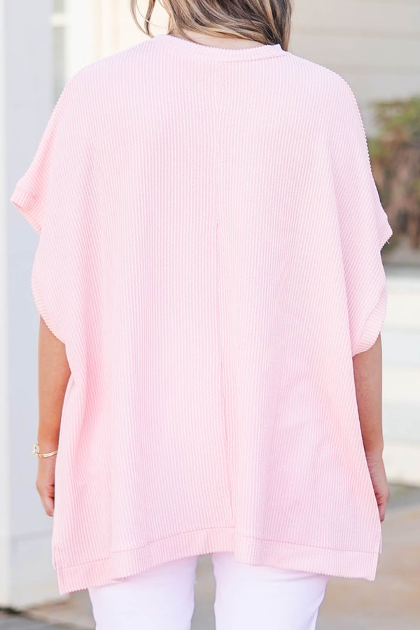 Chis Soul plus size clothing, ribbed knit pale peach short sleeve top