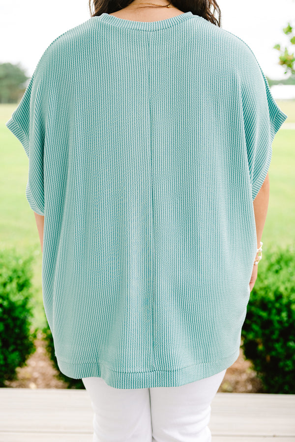 Chic Soul plus size clothing, short-sleeve ribbed turquoise green top