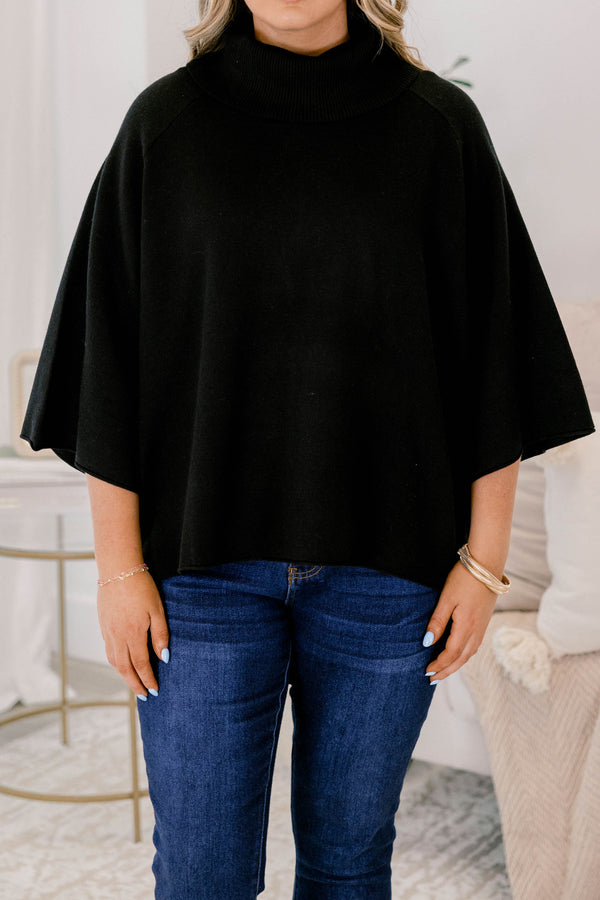 Chic Soul plus size clothing, black short sleeve turtle neck sweater