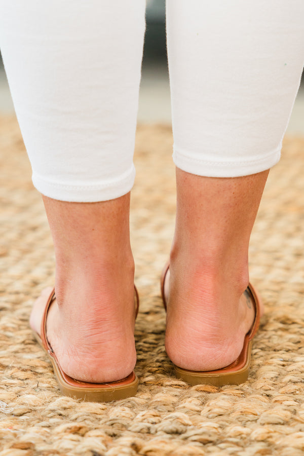 Chic Soul plus size clothing, tan slide flip flop sandals with circle detail on front with gold circle pendant detail on top