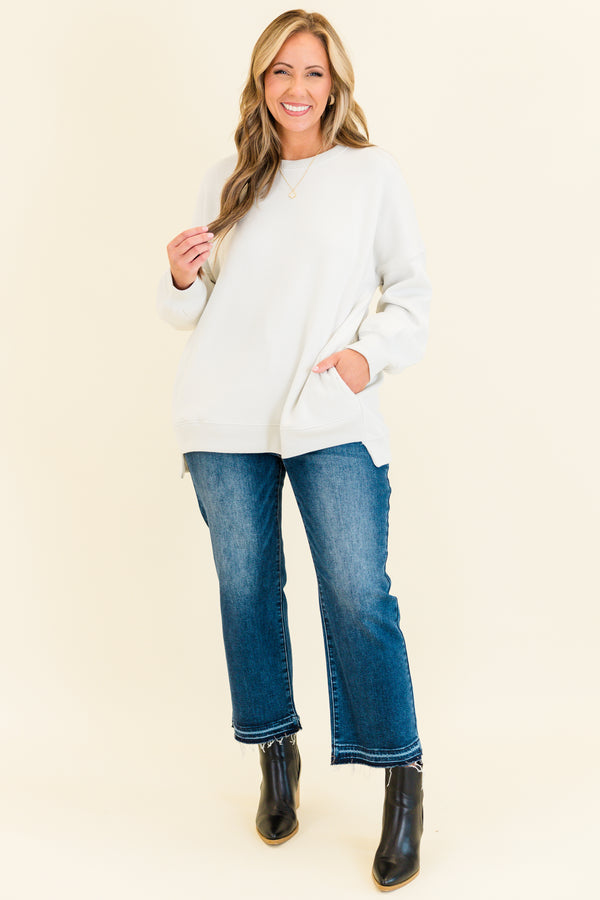 Chic Soul plus size clothing, long-sleeve solid bone white crewneck pullover sweatshirt