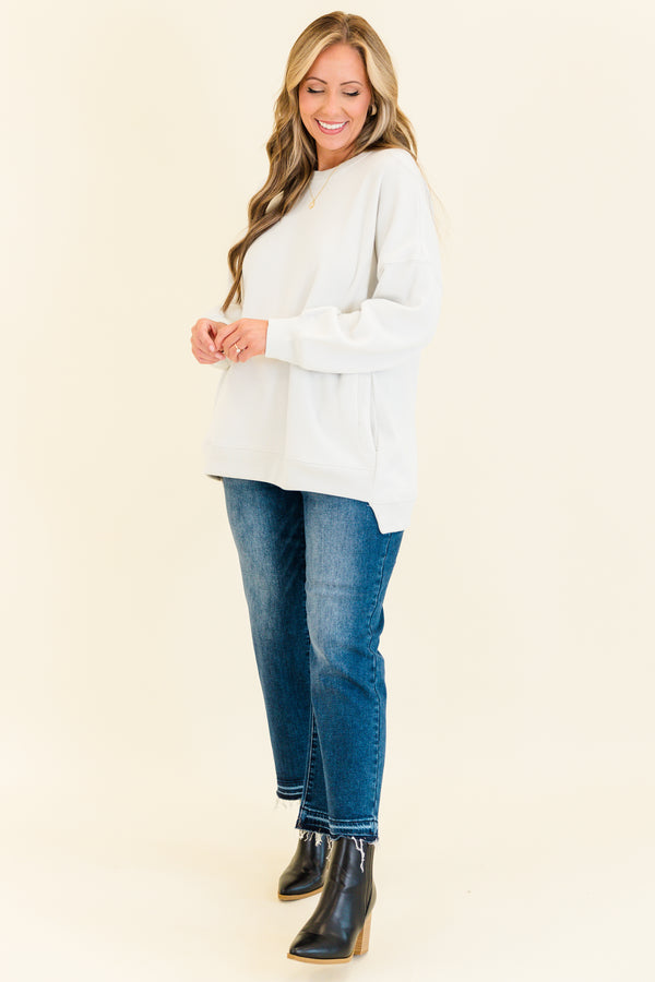 Chic Soul plus size clothing, long-sleeve solid bone white crewneck pullover sweatshirt