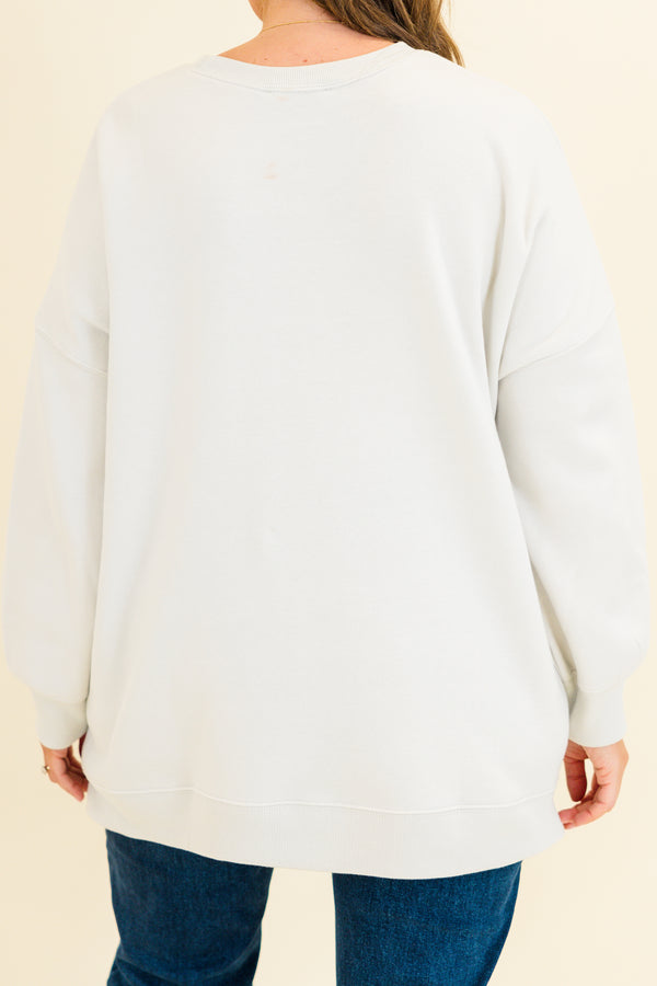 Chic Soul plus size clothing, long-sleeve solid bone white crewneck pullover sweatshirt