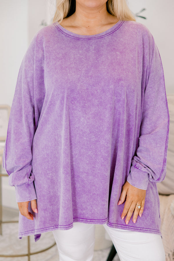 Chic Soul plus size clothing, purple long sleeve oversized tunic