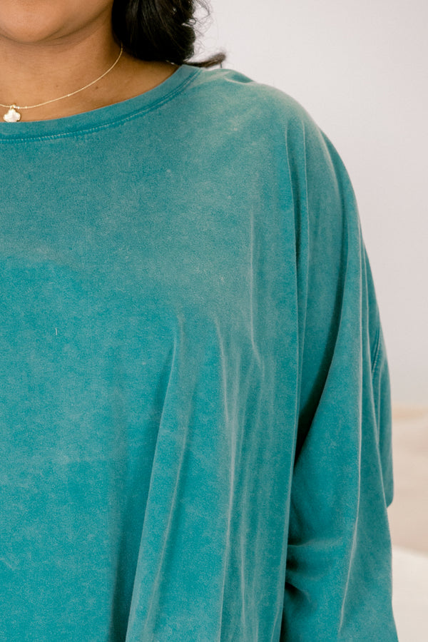 Chic Soul plus size clothing, dark teal long sleeve tunic top