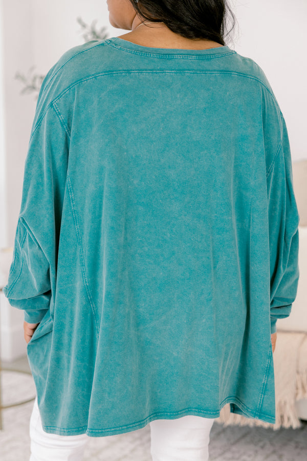 Chic Soul plus size clothing, dark teal long sleeve tunic top