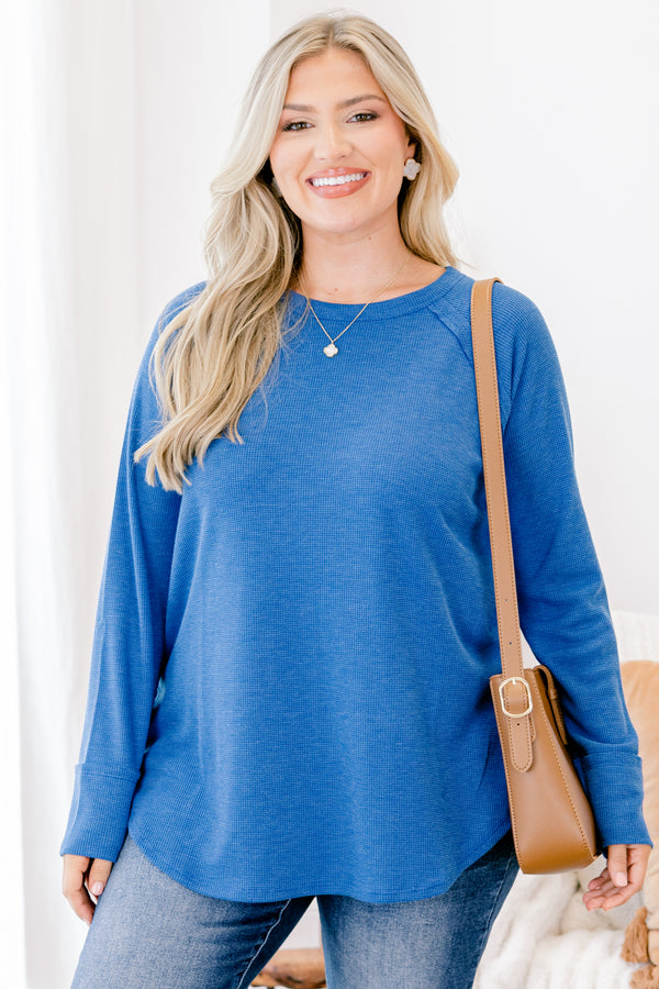 Chic Soul plus size clothing, bright blue long sleeve casual top