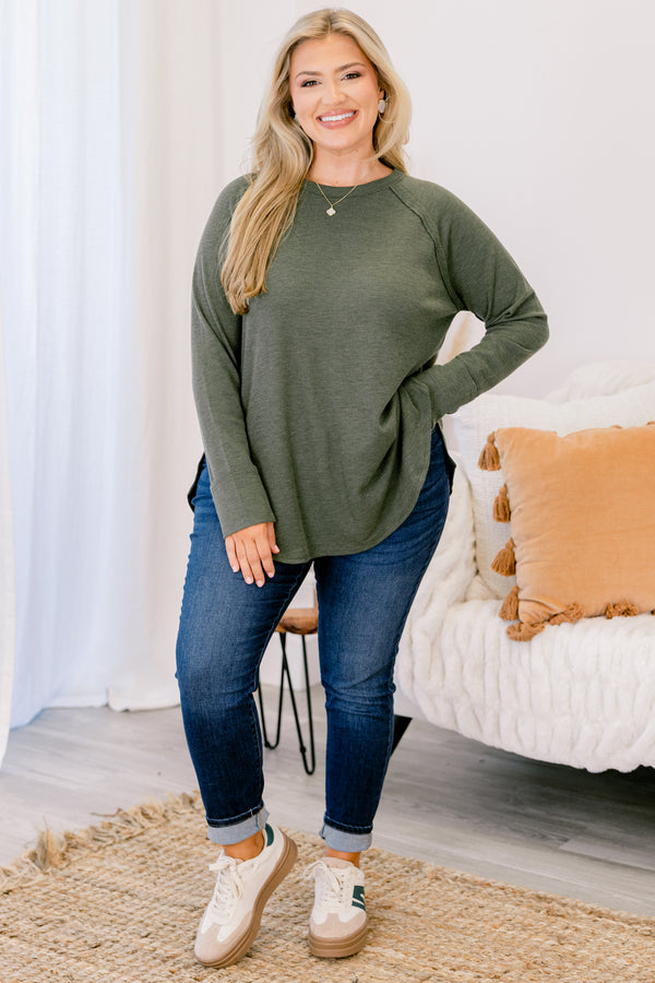 Chic Soul plus size clothing, dark olive long sleeve top