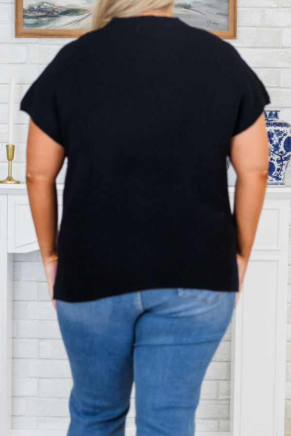 Chic Soul plus size clothing, black knitted top with a mock neck and a pocket on left chest area