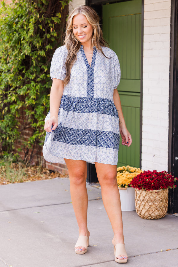 Chic Soul plus size clothing, blue paisley babydoll short sleeve short dress