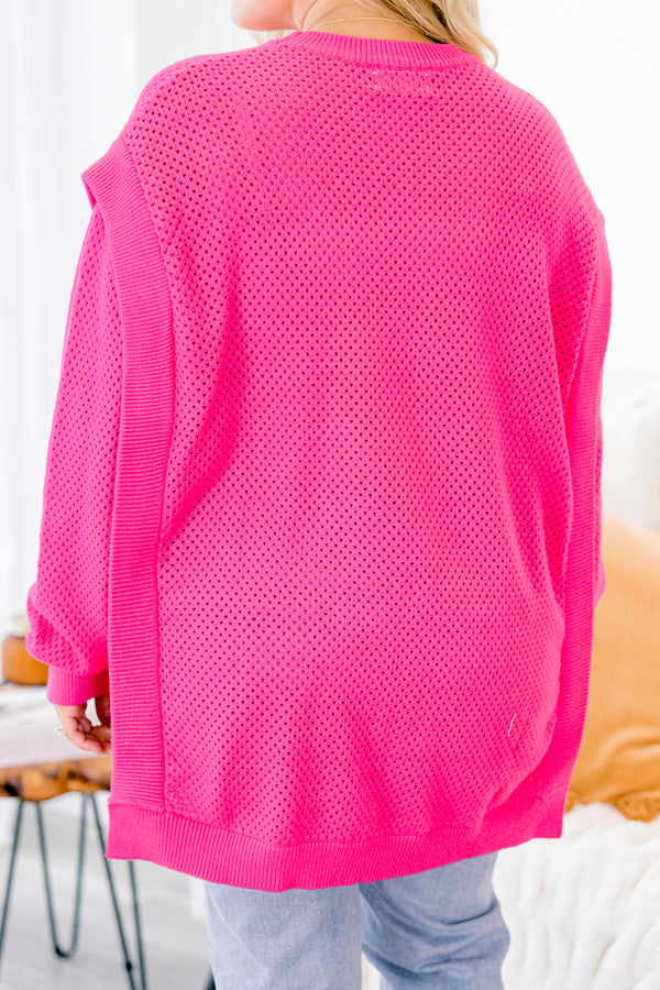Chic Soul plus size clothing, fuchsia long sleeve sweater with textured pattern throughout 