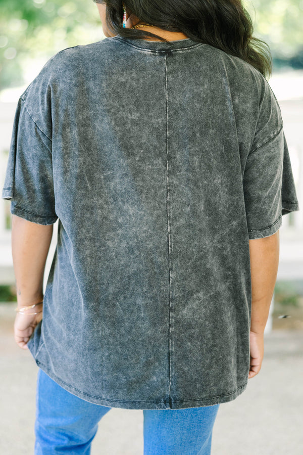 Plus size black acid wash relaxed tee with colorful 'Always Be Kind' graphic 