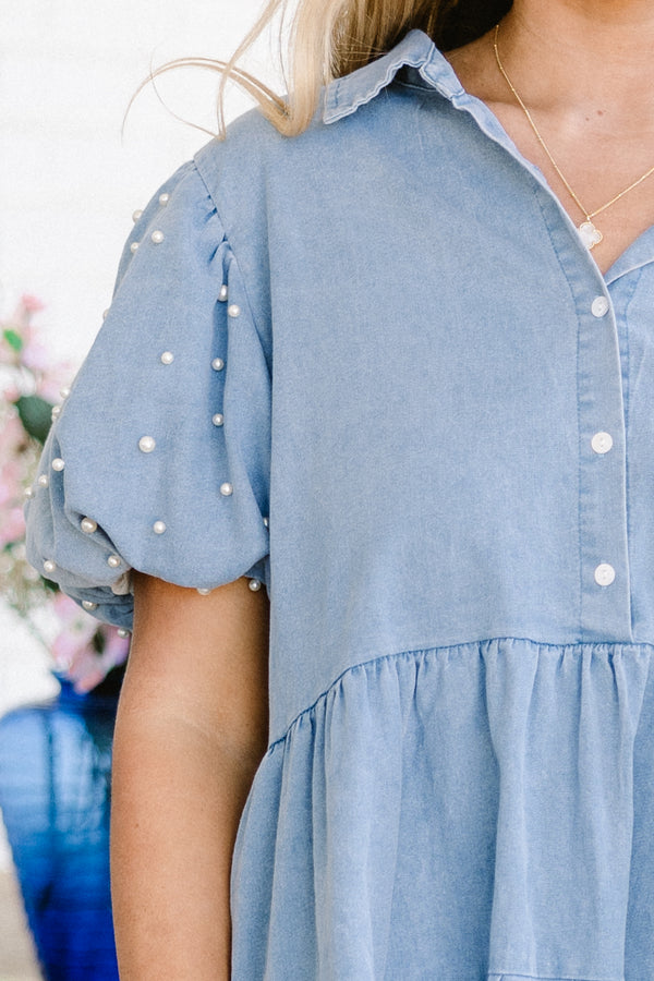 Chic Soul plus size clothing, Blue casual top with a white floral pattern, flutter sleeves